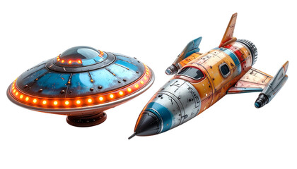 Children’s Spaceship Collection – Dual Toy Space Designs Isolated on Transparent Background