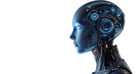 AI Concept Portrait with Glowing Circuitry and Signal Waves