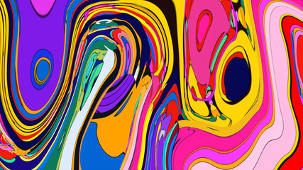 Psychedelic Fluid Rainbow Background with Vibrant Swirls and Trippy Gradient Colors for EDM and Festival Design