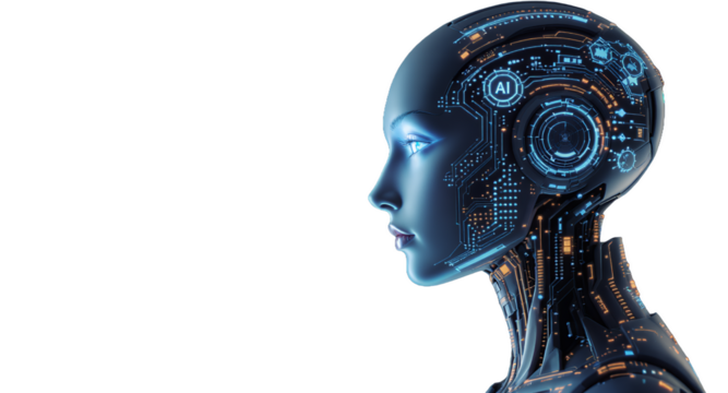 AI Concept Portrait with Glowing Circuitry and Signal Waves