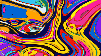 Psychedelic Fluid Rainbow Background with Vibrant Swirls and Trippy Gradient Colors for EDM and Festival Design
