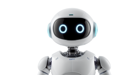 AI Robot with Glowing Eyes on White Background