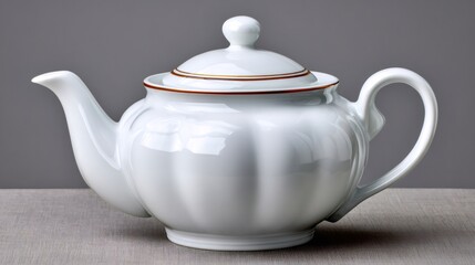 White porcelain teapot with gold trim for tea time