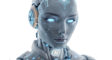 AI-Enhanced Humanoid Face with Glowing Eyes