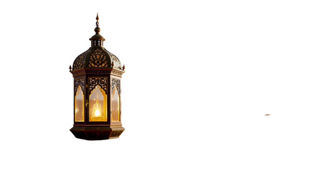 Arabic Lantern in Desert Landscape Under Crescent Moon