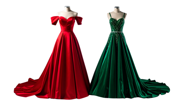 Evening Gown Duo – Two Luxury Dress Variations Isolated on Transparent Background - Powered by Adobe