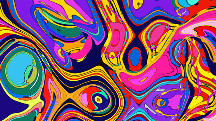 Psychedelic Fluid Rainbow Background with Vibrant Swirls and Trippy Gradient Colors for EDM and Festival Design