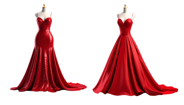 Luxury Dress Pair – Two Distinct Evening Gown Styles Isolated on Transparent Background