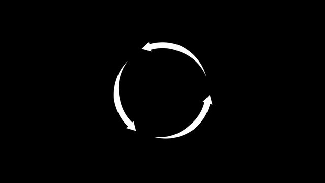 Circle arrow refresh animation with loading progress on black background.