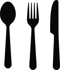 Spoon, fork, knife, cutlery, silhouette, icon, utensil, dining, black, white, symbol, minimalist, set, kitchen, tableware, simple