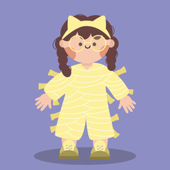 Cute girl in mummy costume clipart Illustration with kawaii hand drawn style for halloween season