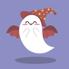 Cute ghost with bat wings clipart Illustration with kawaii hand drawn style for halloween season