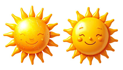 Sun Icon Duo – Two 3D Variations Isolated on Transparent Background