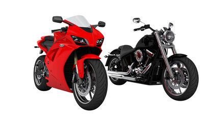 Motorcycle Duo – Two Bike Variations Isolated on Transparent Background