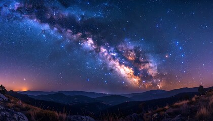 Naklejka premium Vast Milky Way over mountainous landscape
