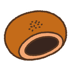 手書き風の単品アイコンイラスト　食べ物　あんぱん