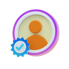 3D Render of Verified User Icon with Check Mark in Blue and Gold Over Black Background