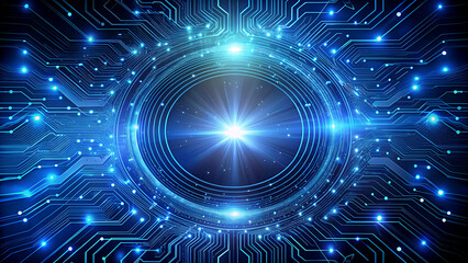Obraz premium Futuristic glowing circuit board design abstract technology background with a central eye shape perfect for digital innovation and artificial intelligence concepts