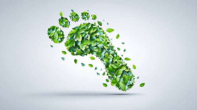 Digital rendering of carbon footprint icon dissolving into green leaves, eco-friendly sustainability concept illustrating climate awareness and environmental responsibility