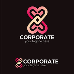 Intertwined Heart Love Connection Logo - Elegant Hourglass Infinity Symbol for Dating, Health, Relationship, or Wedding