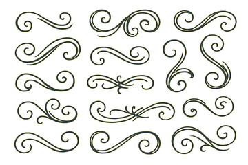 Decorative swirl elements in a hand-drawn doodle vector style  