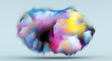 Abstract Cloud of Colorful Ink Explosion with Vivid Tones and Smooth Gradient on Light Background Perfect for Modern Art Designs