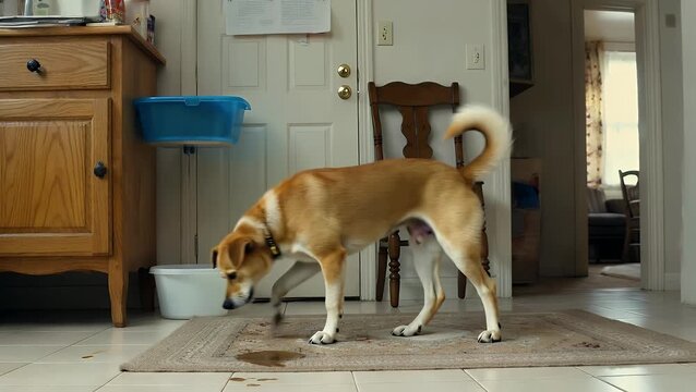 Canine Pet Expressing Remorse After Urinating in Inappropriate Indoor Location