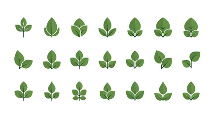 Fototapeta premium A collection of various green leaf icons, showcasing different shapes and arrangements of leaves.