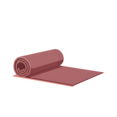 Rolled up maroon yoga mat ready for use.