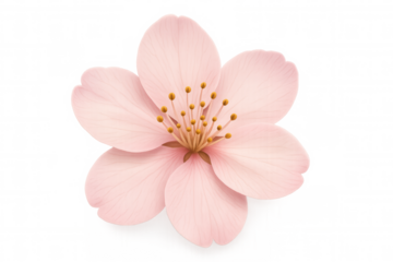 Japanese sakura flower blooming in spring, delicate pink petals on transparent background, botanical illustration