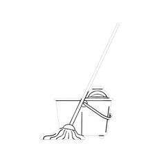 Simple Line Drawing of a Mop and Bucket for Cleaning Tasks.