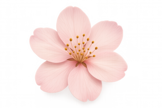 Japanese sakura flower blooming in spring, delicate pink petals on transparent background, botanical illustration