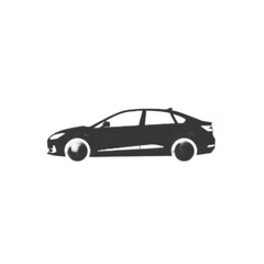 Sleek black sedan car silhouette on a clean white background.