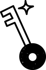 Magic Key Sketch, Hand drawn magic key doodle with sparkling detail, great for concepts of access, unlocking ideas, or security icons.