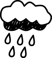 Rain Cloud Sketch, Cute doodle of a rain cloud with falling drops, ideal for weather or mood graphics.