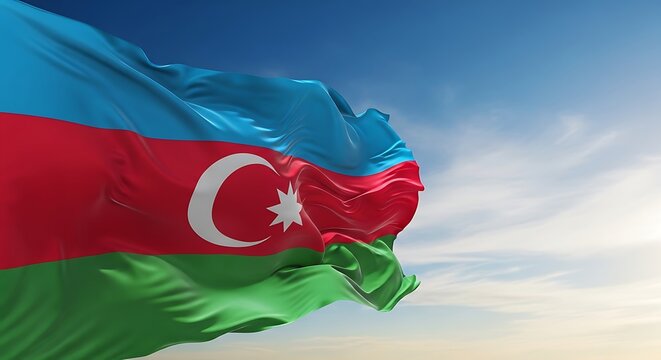 Azerbaijan Flag Waving in the Sky. - Powered by Adobe