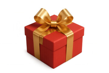 Red gift box with golden ribbon and bow, symbolizing celebration, holiday giving, and surprise