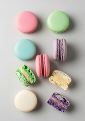 Fototapeta premium Pastel Macarons Delight: A Whimsical Array of Sweet Treats Arranged on a Clean Backdrop