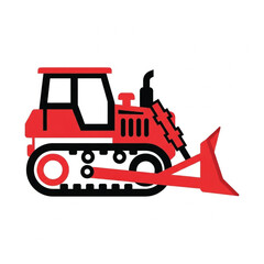 Bulldozer Icon, Red Flat Design Construction Vehicle