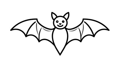 Simple black line drawing of a cute bat
