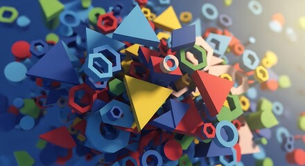 Colorful Geometric Shapes Abstract Composition with Depth of Field.