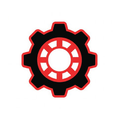 Black and Red Gear Icon Vector Isolated on White