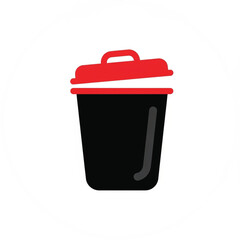 Trash Can Icon, Black and Red Delete Symbol, Simple Vector Graphic