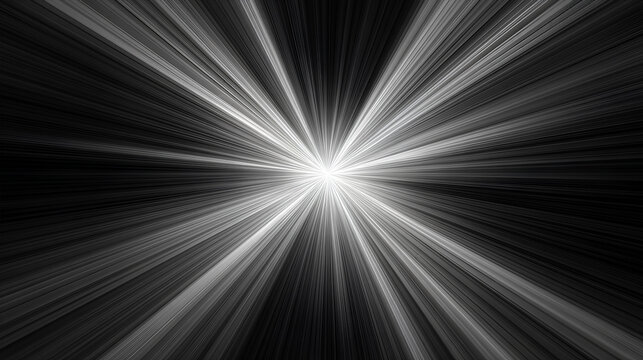 Black and white radial border vignette abstract background. Smooth gradient blend. Central light glow. Soft, blurred edges. Noise grain texture. Grayscale fade. Minimal monochrome light burst effect