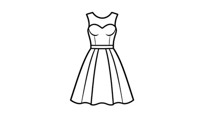 Simple black line drawing of a women's dress.  A classic design