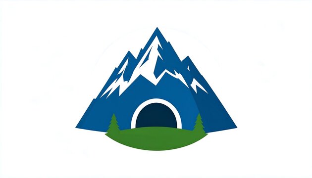 Blue mountain logo with a tunnel - Powered by Adobe