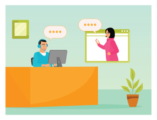 Online assistant concept. Online assistant Between Support Agent And customer.