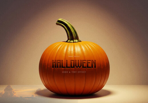 Halloween Logo and Text Effect on a Pumpkin Mockup