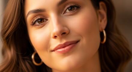 Obraz premium Close up portrait of a beautiful young woman with a gentle smile.