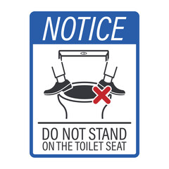 Isolated prohibition sign shoes standing on toilet seat, safety warning sign for restroom use, do not stand on toilet seat